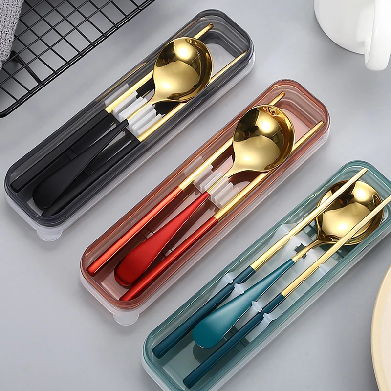 Travel Outdoor Reusable Tableware Box School Home Slot Design Practical Cutlery Transparent Cover Storage Box Tableware Storage Box