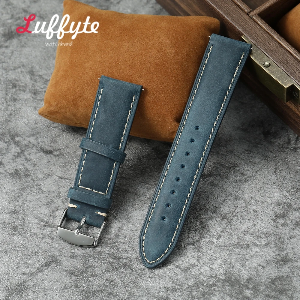 Vintage Style Leather Quick Release Men's Watch Strap - Crazy Horse Bracelet Replacement Band