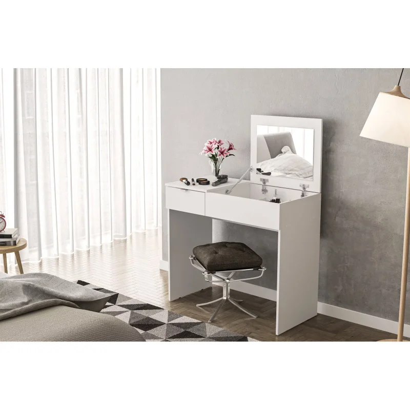 

Polifurniture Modern Pull Top Bedroom Vanity Desk, White Finish dressers for bedroom