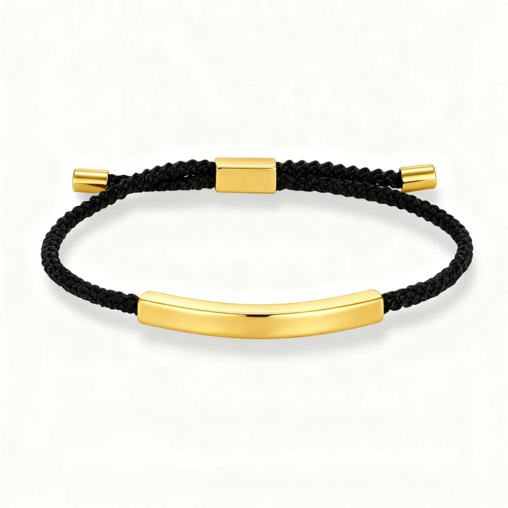 Custom Engraved Logo Name SOS Number Bracelet Gold Color Stainless Steel Bracelet for Men Women Adjustable Braided Rope Jewelry
