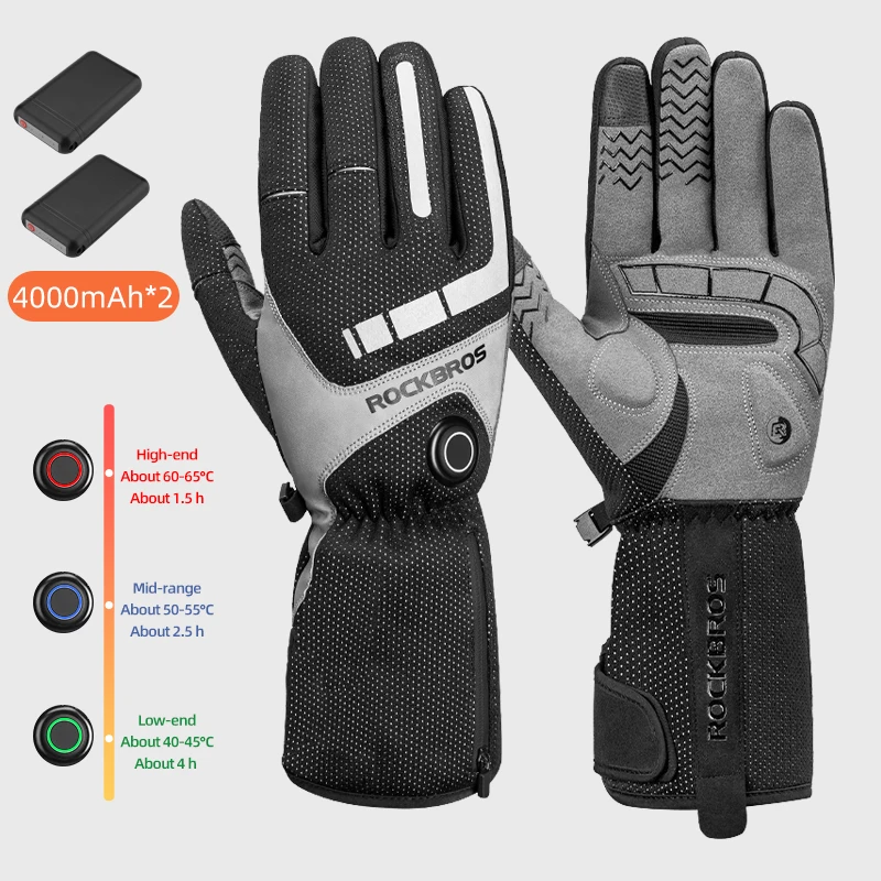 

ROCKBROS Heated Gloves Winter Warm Skiing Gloves Moto Touch Screen Waterproof Battery Powered Outdoor Snowmobile Thermal Gloves