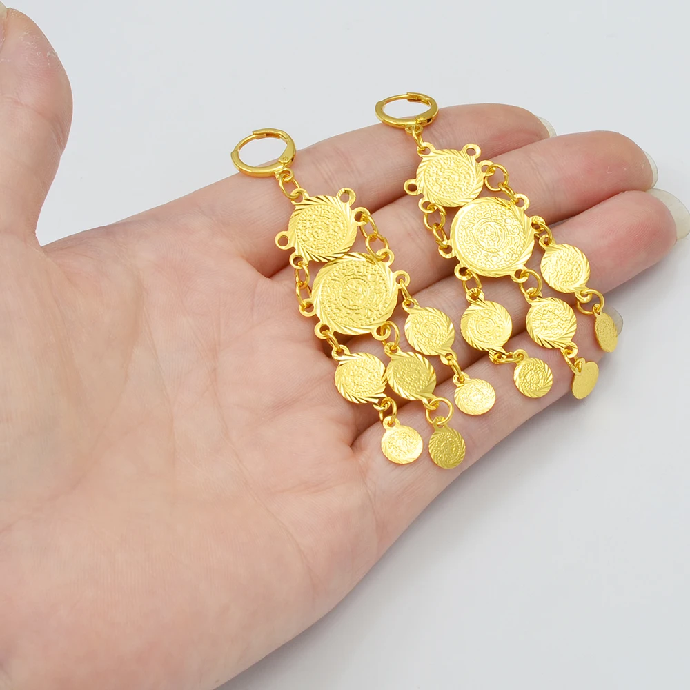 Anniyo Mteal Coin Earrings for Women Gold Color Fashion Jewelry Woman Girl,Wholesale Earring Coins Arab Symbol of Wealth #056706 2