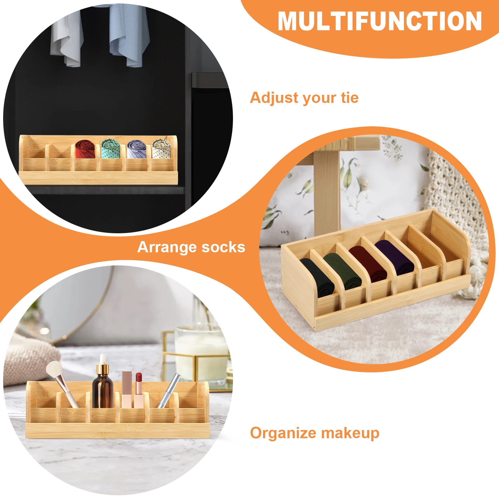 Belt Organizer Box 6 Grids Belt Storage Rack for Closet and Drawer Save Space Tie and Belt Bamboo Display Case for Men Women 4