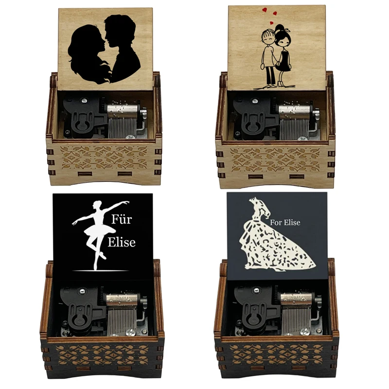 Music Box Carousel Music Box For Elise Clockwork Type Black Wooden Music Box Home Decoration Ornament New Year Christmas Gift For Daughter Girlfriend