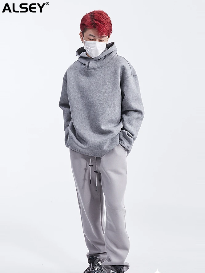 

ALSEY Miyake Space Cotton Silhouette Hooded Sweatshirt Men's and Women's Thickened Couple Sports Long Sleeve Tops Men's Clothes