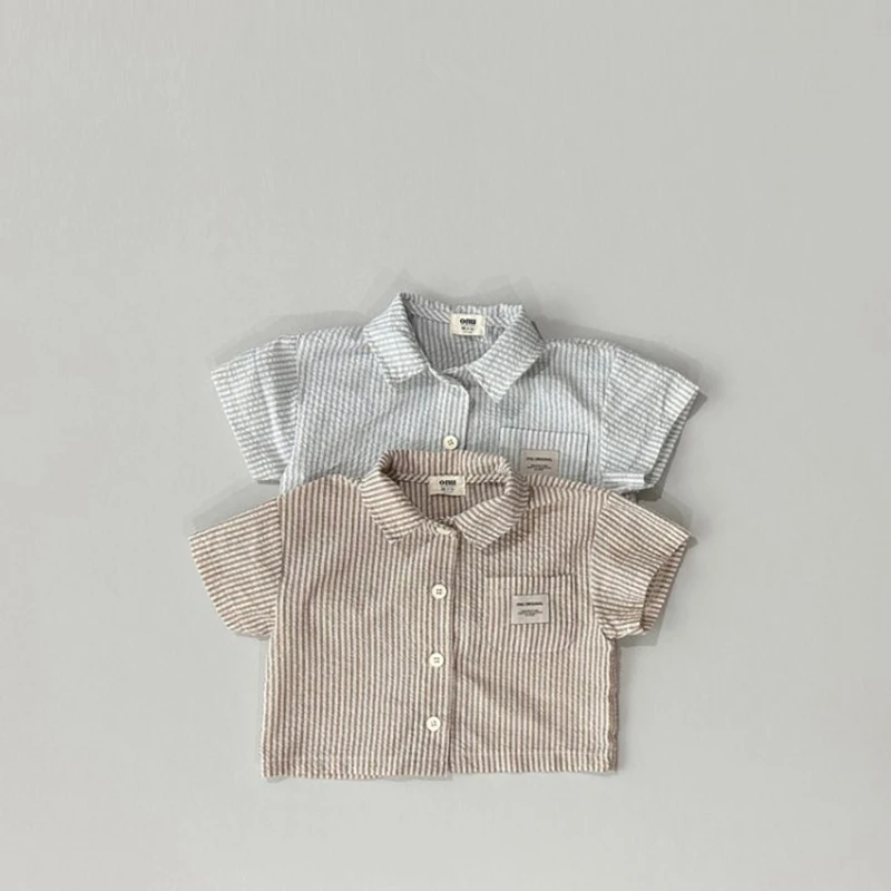 Summer Newborn Infant Baby Girls Boys Casual Suit Striped Pocket Shirt Cargo Shorts Kids Fashion Baby Clothing