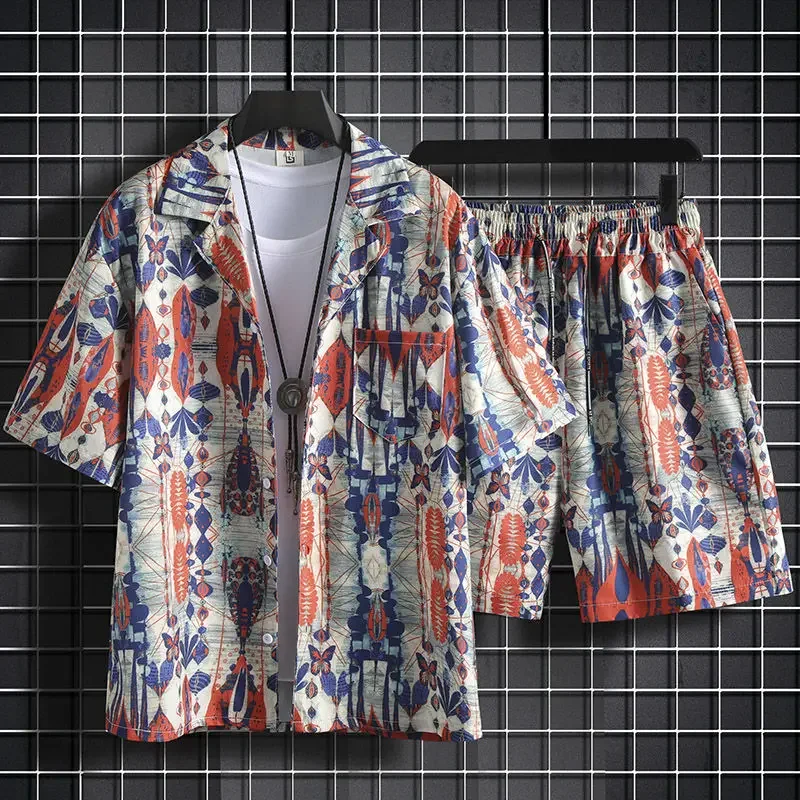 thumbnail image 1 of Conjuntos de camisas para hombre, conjuntos de playa blancos, conjunto de 2 piezas, conjunto coreano de dos camisetas, pantalones cortos, trajes para hombre, elegantes, 5xl, elásticos, sueltos, fresco, 1 of 5