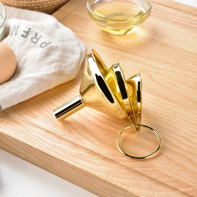 Golden wide-mouth funnel Food Grade Stainless Steel Kitchen Small Mini Metal Gold Food Funnel for Filling Bottles Kitchen Use