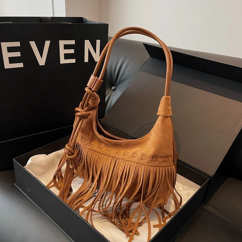 

Fashion and Ethnic Style Women's Bag with Tassel Double-sided Handbag High-quality PU Shoulder Bag Messenger Bags Light Satchel