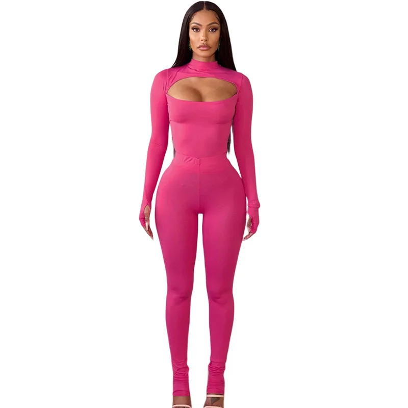 Sexy Sporty Casual 2 Piece Set Tracksuit Hollow Autumn Trend Skinny Crop Tops+Leggings Tight Matching Streetwear Outfits 2024