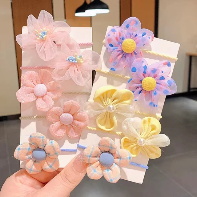 10 Pcs Set New Baby Girl Cute Colors Flower Hair Bands Ponytail  
