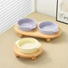 400ml Cat Food Water Bowl Double Pet Ceramic Bowls with Wooden Stand Small Dogs Drinking Eating Basin Plate Pet Supplies 3