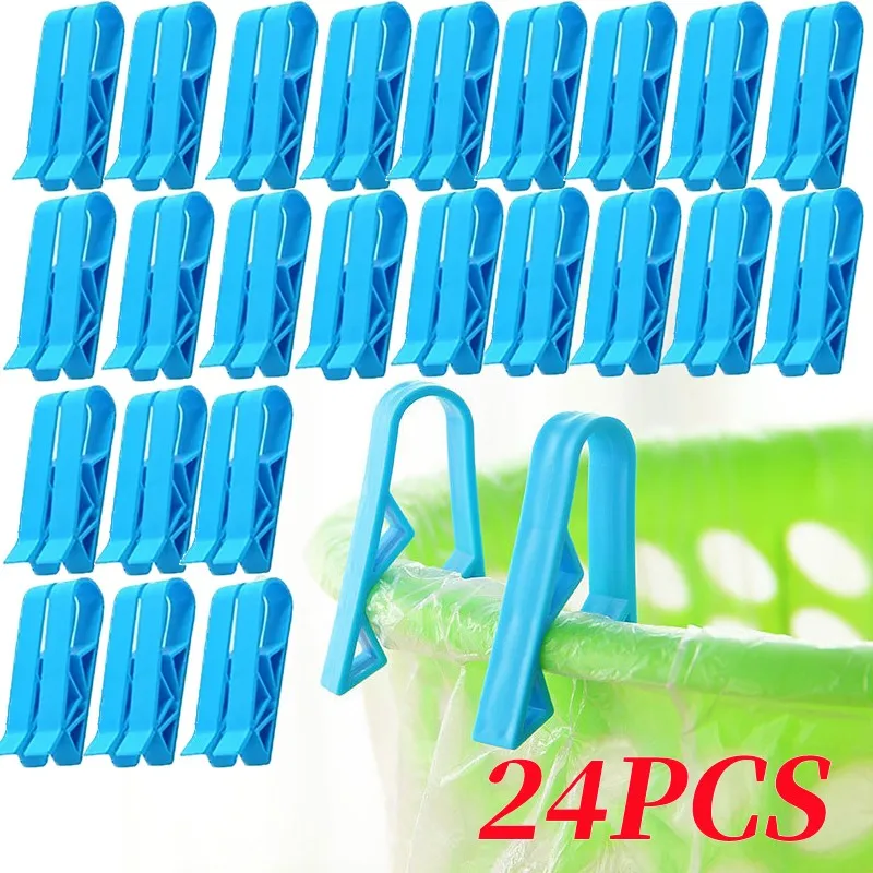 24/2pcs Waste Basket Can Fixation Clip Rubbish Bag Clips Practical Garbage Bag Anti-Slip Holder Clamp Snack Bag Sealing Tools