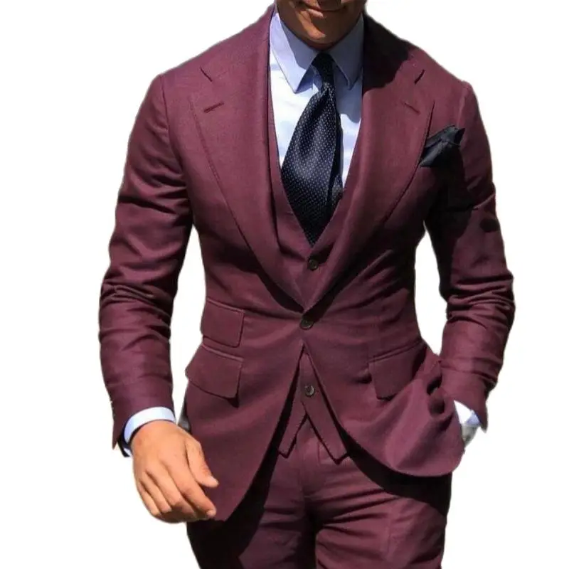 

Classy Wedding Tuxedos Suits Slim Fit Bridegroom For Men 3 Pieces Groomsmen Male Cheap Formal Business Jacket+Vest+Pants