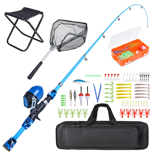 Kids Fishing Pole Set Full Kits with Telescopic Fishing Rod and Spinning  Reel Baits Hooks Saltwater Travel Pole Set and 50cm bag - AliExpress