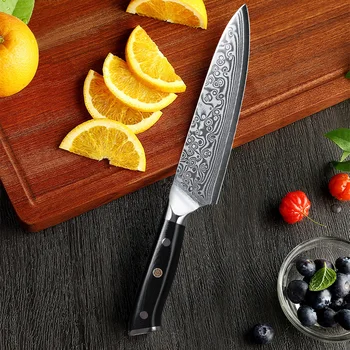 TURWHO Coltello multiuso da 5 pollici 67 strati Acciaio di Damasco Chef Peeling Coltello da frutta Coltello per verdure Utensile da cucina G10 Manico nero 1