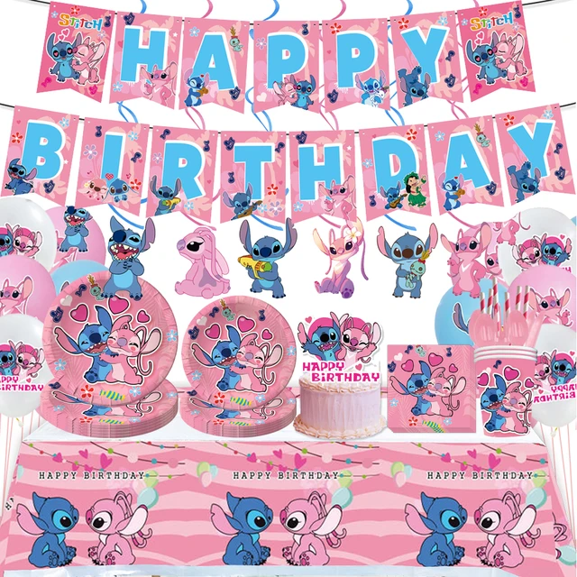 Rosa Lilo e Stitch decorazione di compleanno per bambina piatto di carta  usa e getta Banner tovaglioli palloncini Baby Shower forniture per feste  per bambini - AliExpress