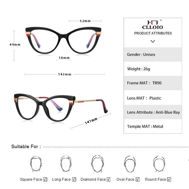 CLLOIO Women Cat Eye Reading Glasses Anti Blue Light Female Myopia Prescription Glasses Hyperopia Optical Eyeglasses reading glasses,anti blue light glasses