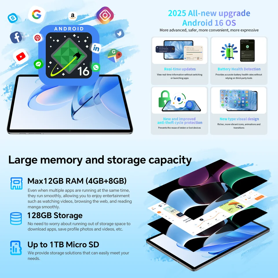 Tablette Teclast P30CASE 10 Pouces Android 16 – 12 Go RAM, 128 Go ROM, Avec Clavier, étui Et Stylet