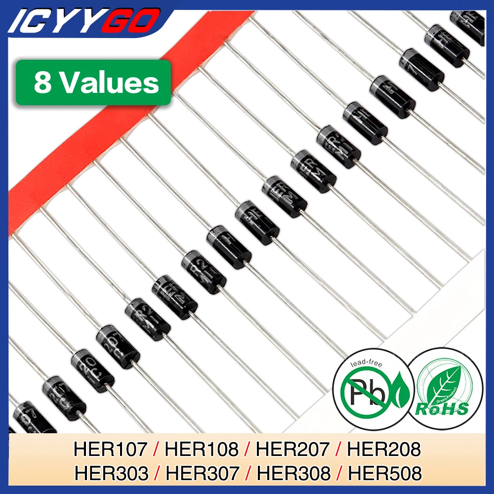 Her107 Her108 Her207 Her208 Her303 Her307 Her308 Her508 Diodo Do-15 Do-41 Do-201Ad Raddrizzatore Ad Alta Efficienza Assiale 50-70Ns