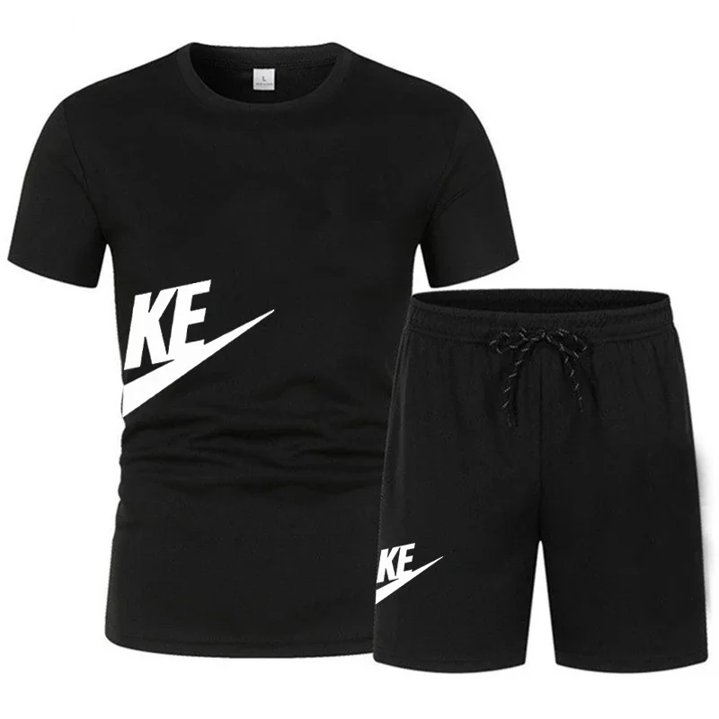 2026 New Men's Set: High quality and comfortable summer breathable short sleeved T-shirt+casual jogging shorts 2-piece set