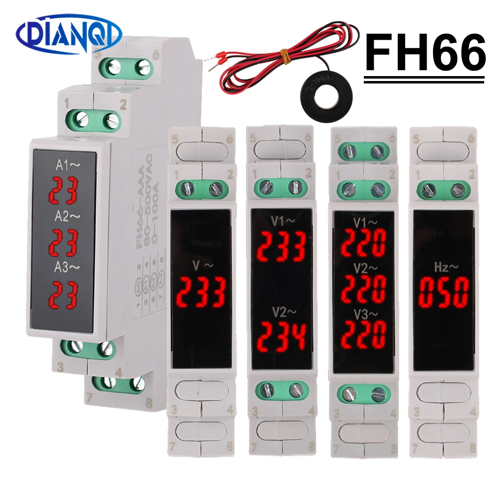 단일/이중/삼중 방식 FH66 DIN 레일 전압계 전압 전류계 변압기 포함 440V 100A LED 디지털 디스플레이