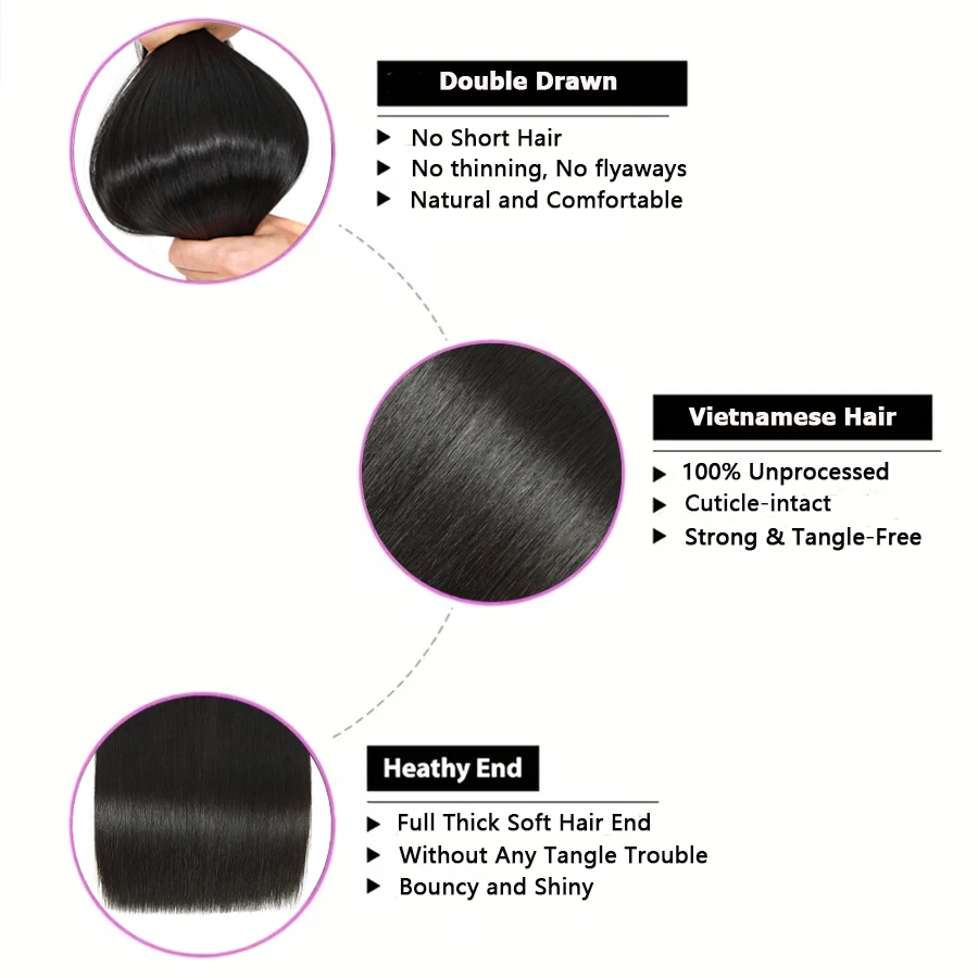 WOWANGEL vietnamese Hair Bone Straight Human Hair Bundles 100% Unprocessed Virgin Human Hair Extensions For Women Raw Hair 4