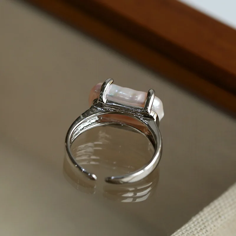 Retail and Wholesale Natural Freshwater   Baroque Rectangle  Claw Setting Pearl Ring  Adjustable Size Gift For Woman  and Girls