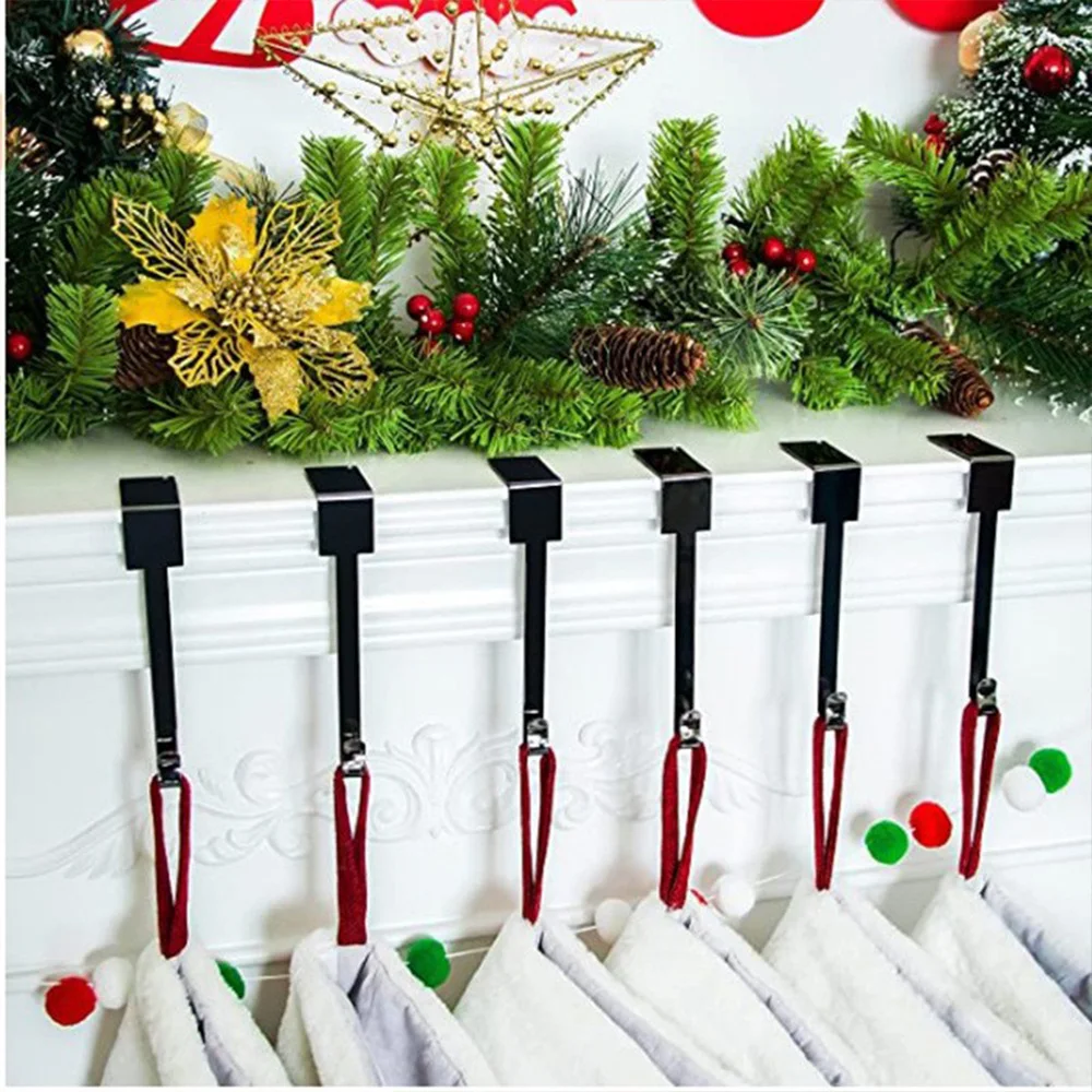 

Рождественские праздничные украшения, крючки, вешалка для венков, крючок для камина, рождественские подвесные чулки, 6 шт., бытовая стандартная организация