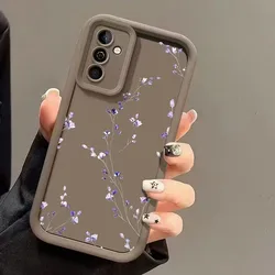 Purple Floral Print Ladder Camera Bumper Phone Case Back Cover - Galaxy A30s (Coffee XL020)