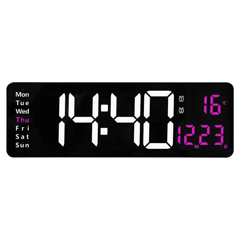 Reloj digital, reloj de pared digital con pantalla LED grande de 11.5  pulgadas, brillo ajustable, con día y fecha, temperatura interior,  repetición