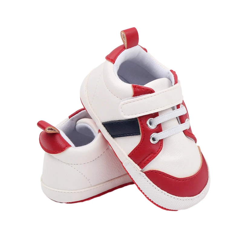 BeQeuewll Infant Baby Boys Sneakers Stripe PU Leather Anti-Slip Soft Sole Prewalker Toddler First Walker Shoes For 0-18 Months