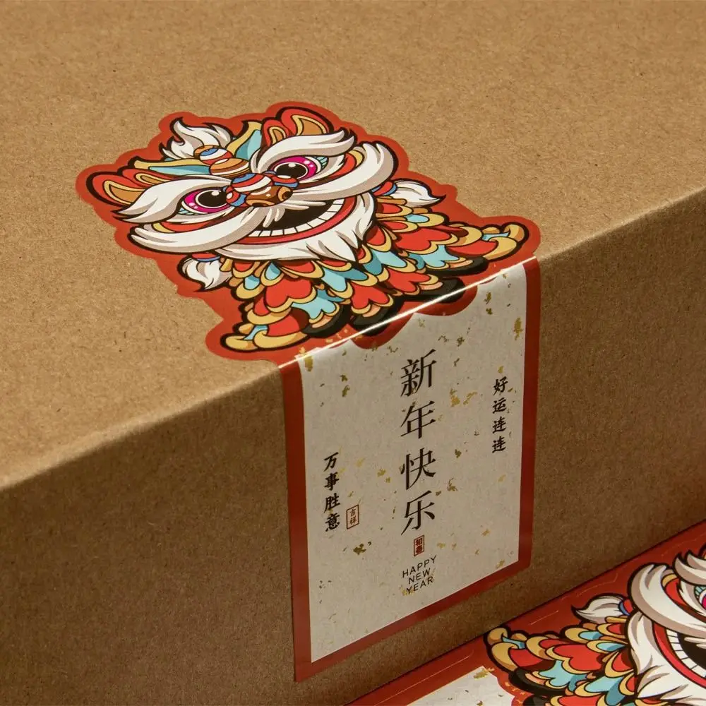

50pcs Self-adhesive Happy New Year Stickers Rectangle Spring Festival Stickers The Dragon Year Stickers Festive Decoration