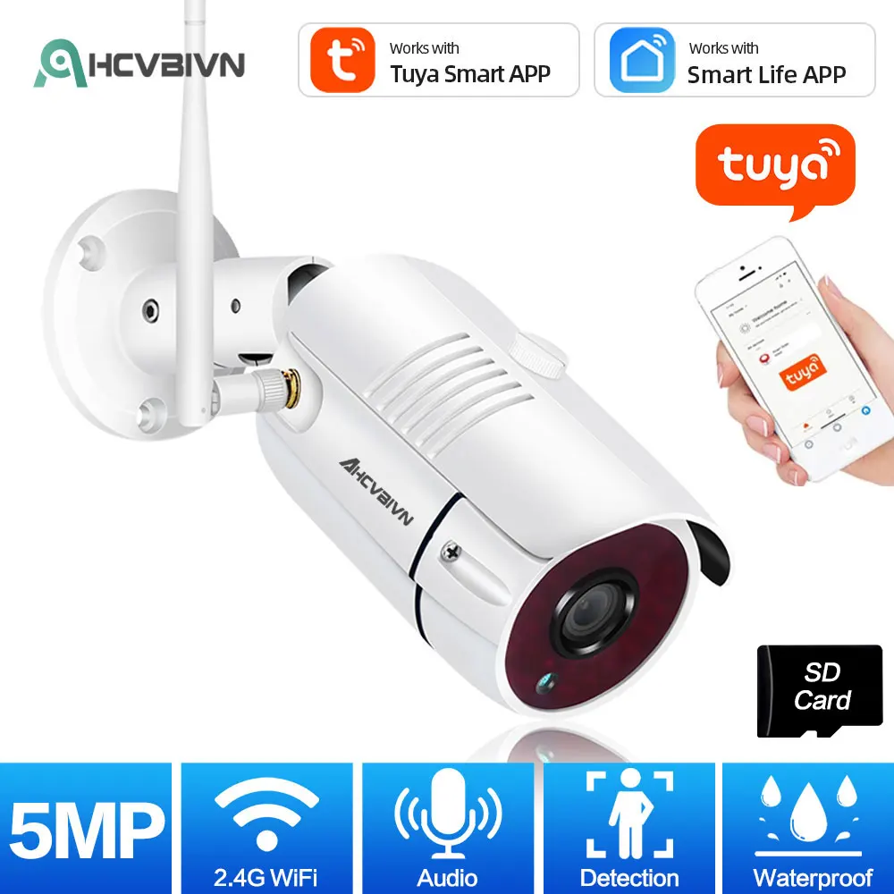 

5.0MP Tuya App WiFi IP Camera Outdoor Waterproof Security Protection Video Surveillance CCTV System Mobile Alarm Push Audio Cam