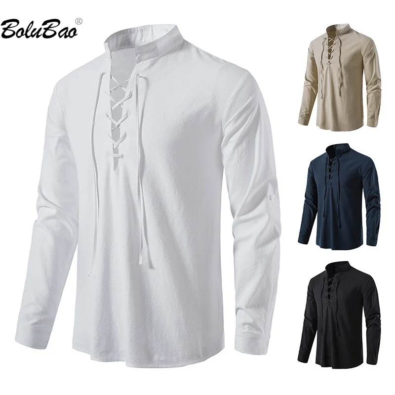 

BOLUBAO 2023 Outdoor Casual Shirt For Men Solid Color Standing Collar Long Sleeve Top High Quality Design Selling Shirt For Men