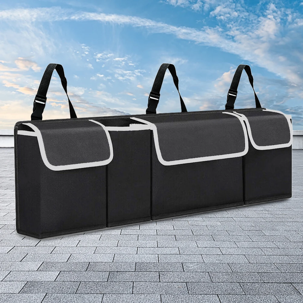 Car Trunk Box with 4 Pockets Storage Box Case Large Capacity Hanging Back Seat Storage Bag Oxford Cloth Car Interior Accessories