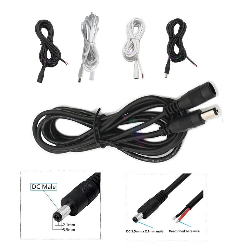 1/2/3/5/10M 12V DC Kabel Daya 5.5*2.1Mm Pria Wanita Kabel Ekstensi