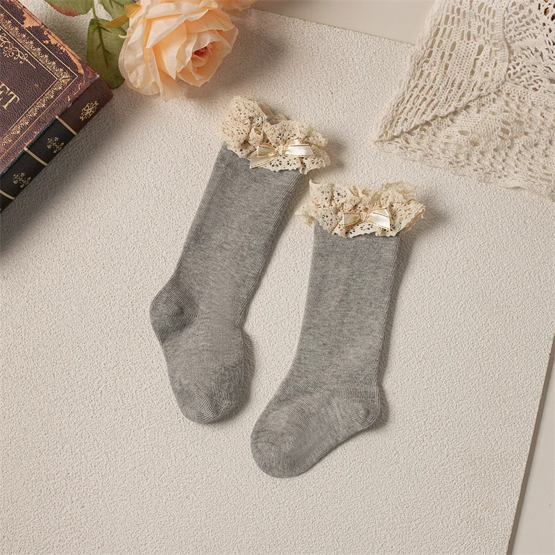 3 Paare/los Baby Mädchen Knie Hohe Socken Kinder Weiche Baumwolle Lange Socke Nette Spitze Rüschen Solide Kinder Prinzessin Socken Für 0-5 jahre – Detail 13