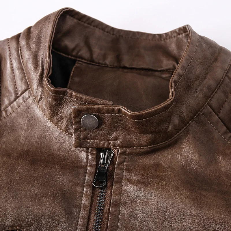 2023 Spring Autumn New Casual Men PU Leather Jacket Non-Ironing Treatment Fashion City Leather Clothing with Stand Collar Men