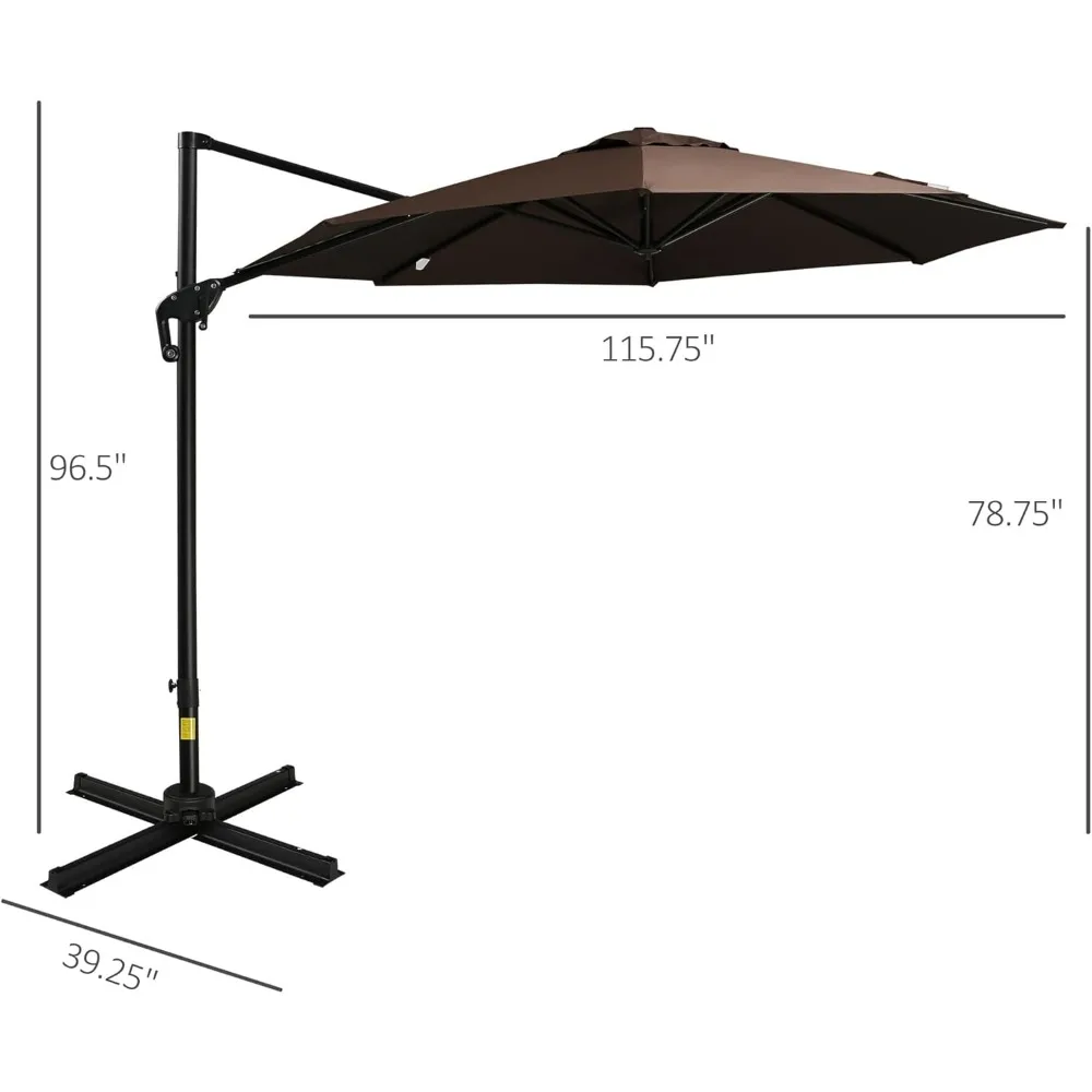 Offset Patio Umbrella with Base, Hanging Aluminum and Steel Cantilever Umbrella with 360° Rotation, Easy Tilt, 4