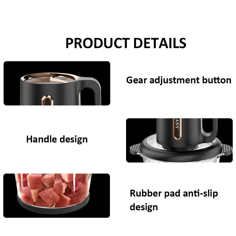 Electric Grinder Home 3L Glass Bowl Vegetable Chopper Meat Mincer Stirring Machine Maker Blender Large Capacity Kitchen Utensils 5