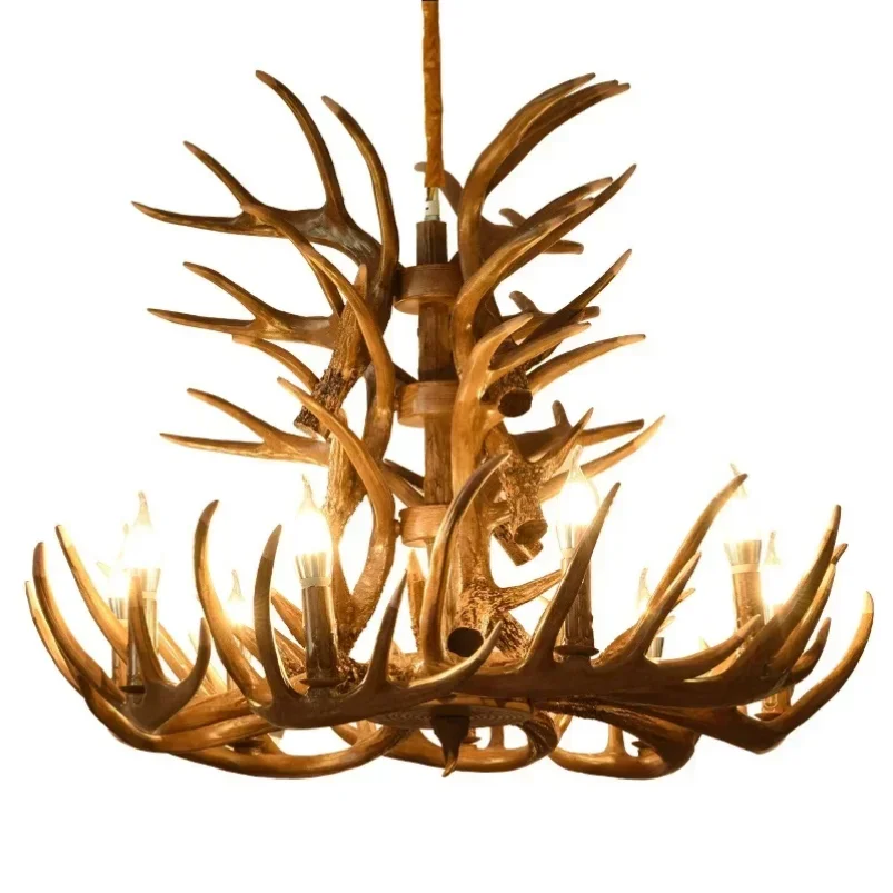 Retro Resin Antler Pendant Chandelier For Living Room 4 6 9 Arms Hanging Lamp Brown White E14 Deer Horn Lights House Decoration