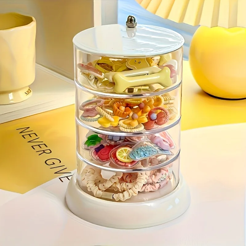 Rotating Multi-Layer Transparent Storage Box with Transparent Dome Lid | White Base and Transparent Shelves, Dust-Proof Design