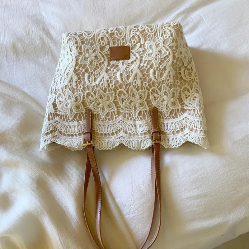 JIAERDI Fairycore Aesthetic Lace Shoulder Bags Women Retro Large Capacity Beige Handbag Wallet Gentle Vintage Underarm Bag 2025