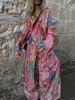 Floral Print Chiffon Women's Two Pieces Set Loose Single Breasted Long Sleeve Shirts Wide Leg Pants 2025 Vacation Lady Outfits 4