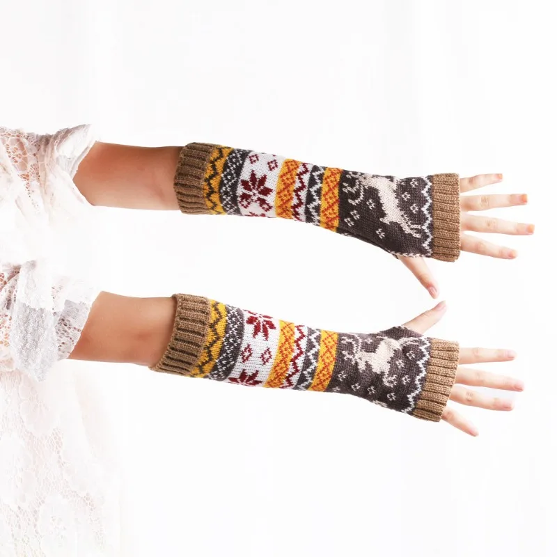 

1Pair Woolen Deer Half Finger Long Gloves Arm Warmer Winter Warm Women's Knitted Gloves Gilrs Women Punk Gothic Mittens