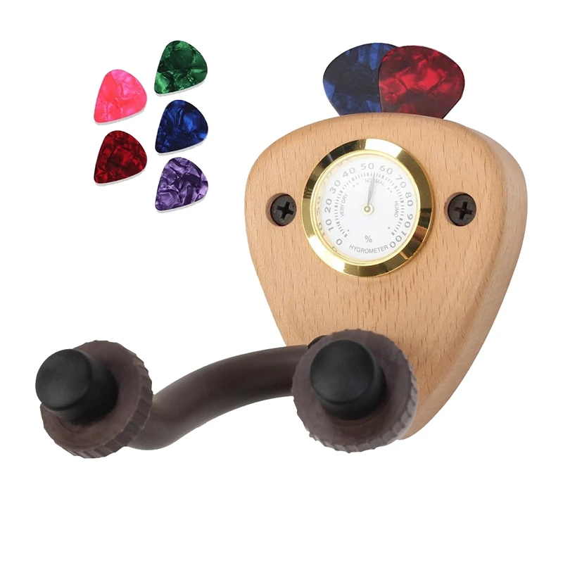 A75T Guitar Wall Mount Holder With Humidity Monitoring Guitar Hanger Hook For Acoustic, Electric, Ukulele, Bass With 5 Picks