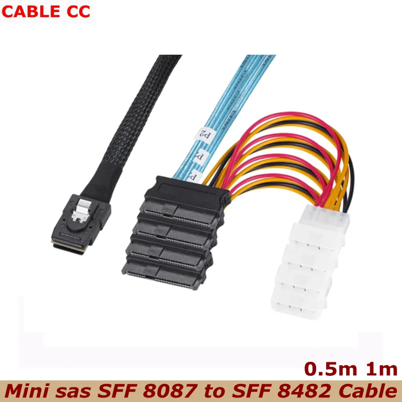 

Новинка 1 м Mini SAS кабель SFF 8087 до 4 SFF -8482 большой 4-контактный 15-контактный кабель для жесткого диска внешний кабель для 4 SAS 29Pin кабель