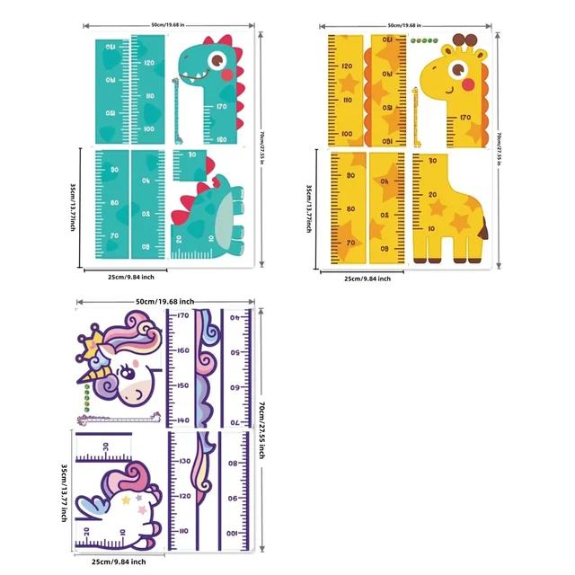 Cute Cartoon Height Sticker Unicorn Dinosaur Giraffe Wall Height Measuring Ruler Stickers For Kids Room Kindergarten Decor 5