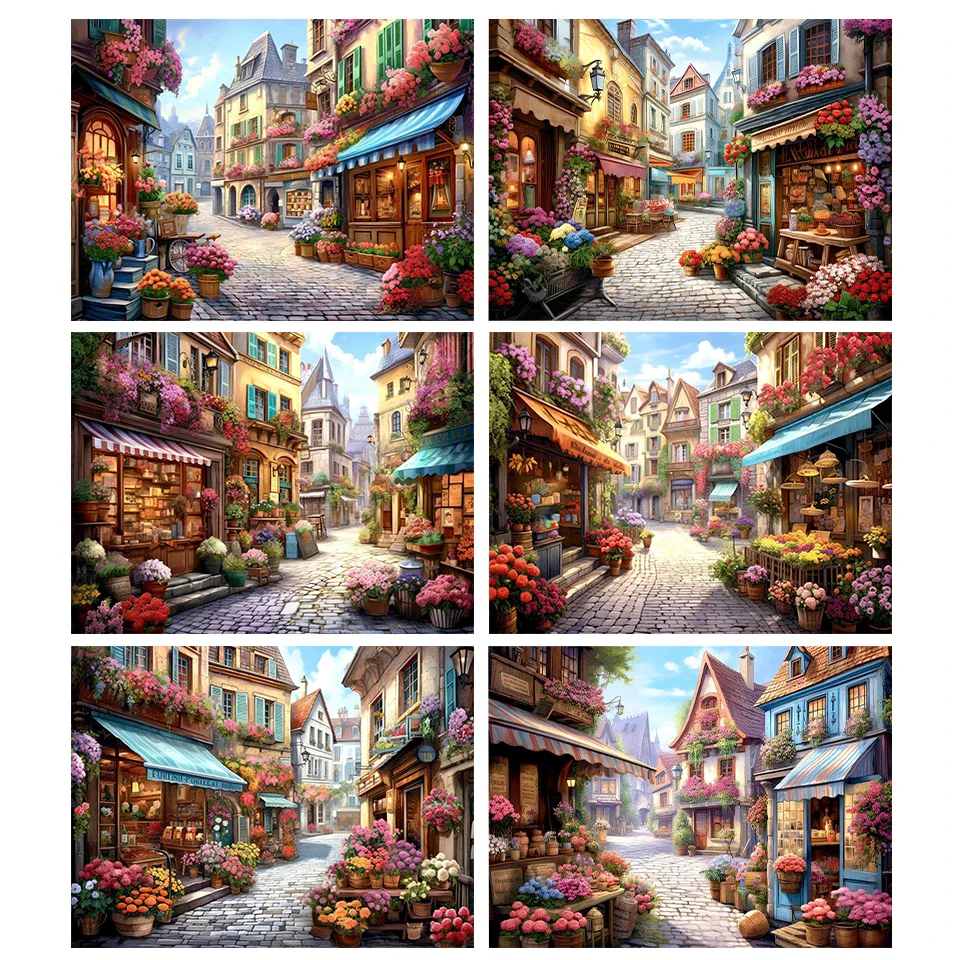 Street Scenery in Small Town Diamond painting New 2024 diy full square/Round Diamond Mosaic handwork Art Home decor Gift